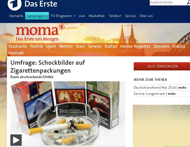 德國520起強制香菸外盒須印製警告的恐怖圖片，該國電視一台的民調卻顯示德國人不太買帳。   圖：翻攝德國電視一台
