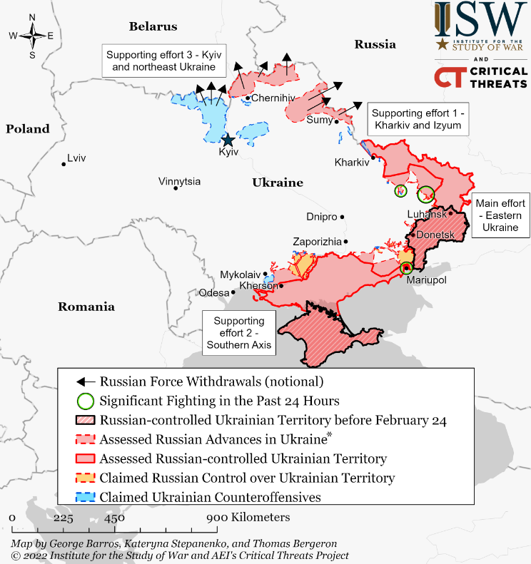 位於烏克蘭東部地區（頓巴斯，Donbas）的頓內茨克（Donetsk）、盧甘斯克（Luhansk）等2個分離共和國地理位置圖。   圖：翻攝自美國華府智庫戰爭研究所（ISW）