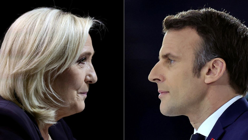 極右派法國總統候選人勒龐（Marine Le Pen）與現任法國總統馬克宏（Emmanuel Macron）。   圖：達志影像/路透社