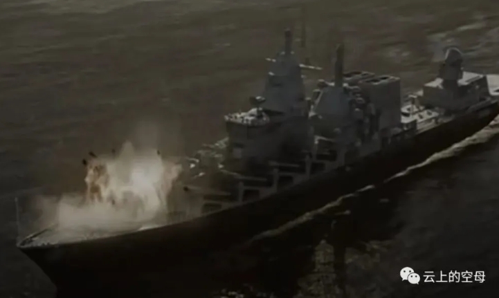 烏克蘭軍方在今（14）日宣稱以飛彈擊中俄羅斯海軍巡洋艦莫斯科號（Moskva）。   圖 : 翻攝微信 / 雲上的空母