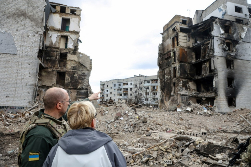 烏克蘭首都基輔西北部的博羅季安卡（Borodianka）被俄軍襲擊後滿目瘡痍。(資料照)   圖：達志影像/路透社