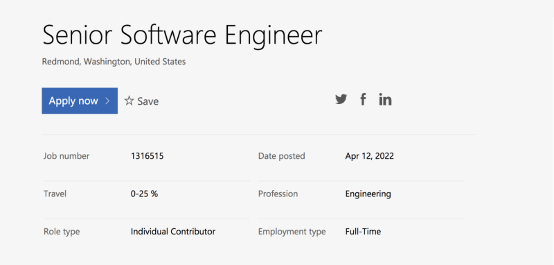微軟在12日釋出新的工作職缺，擔任整合Windows和安卓的資深工程師。   圖：截自微軟官網