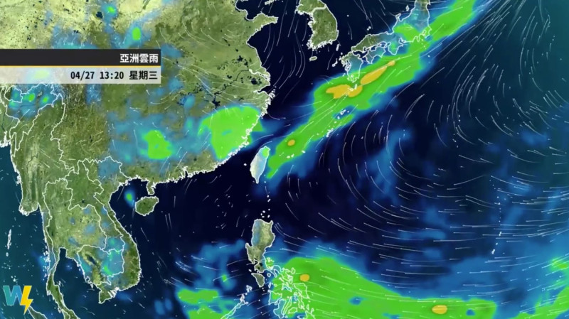 彭啟明說明，週三北方的鋒面接近台灣，環境水氣增多，預估北部、東半部地區會轉為多雲或陰天並有局部短暫陣雨。   圖：翻攝自彭啟明臉書