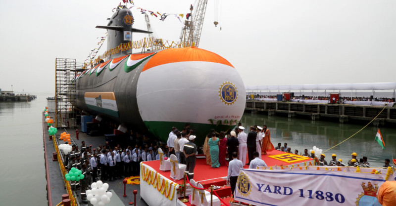 印法合建第6艘「鮋魚級」潛艦「瓦格希爾號(INS Vagsheer S26)」已下水海試，預計2023年底服役。   圖： Indian Navy