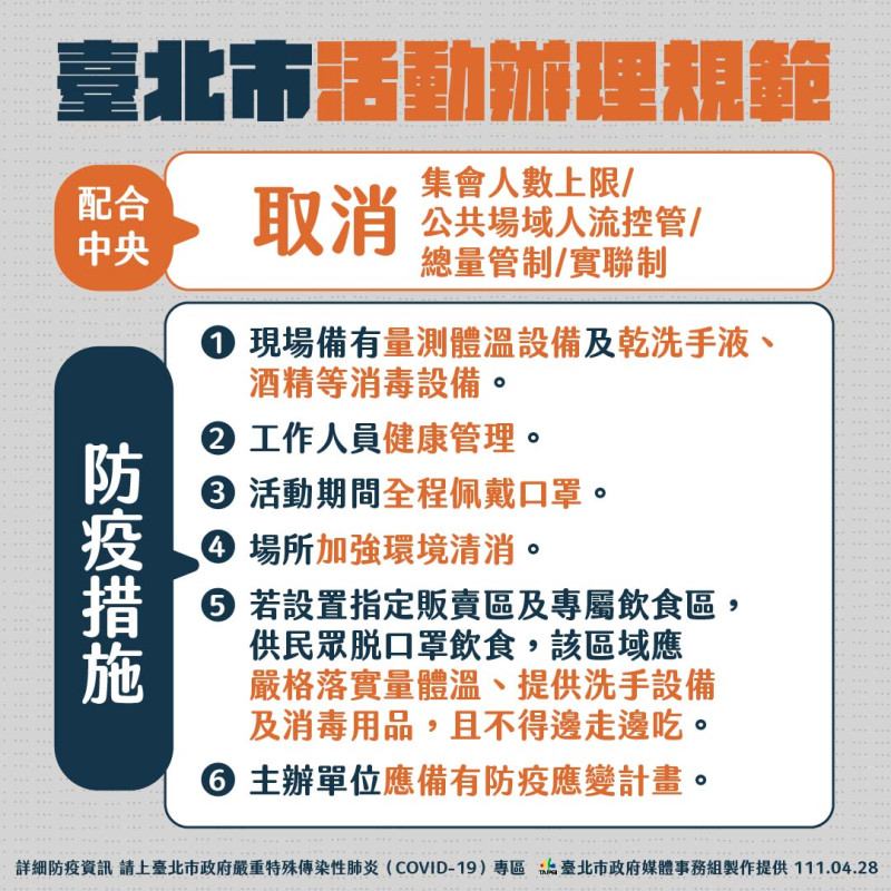 台北市活動辦理規範。   圖：台北市政府 / 提供