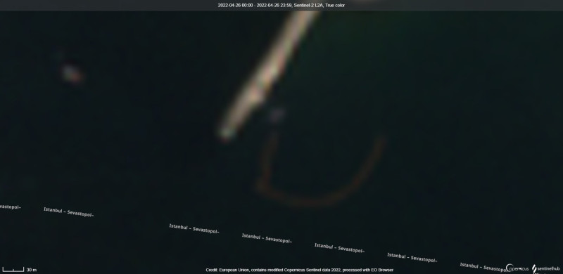 美國潛艦專家薩頓在塞瓦斯托波爾港的衛星照片上發現，港口堤岸內有2個被稱為「dolphin pens」的海豚圍欄。   圖：翻攝H I Sutton推特