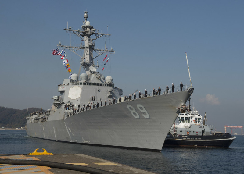 美國海軍去年罕見曝光馬斯廷號驅逐艦和中共遼寧艦近距離航行的照片。圖為馬斯廷號驅逐艦（DDG－89）。   圖：翻攝自美國海軍官網（United States Navy）(資料照)