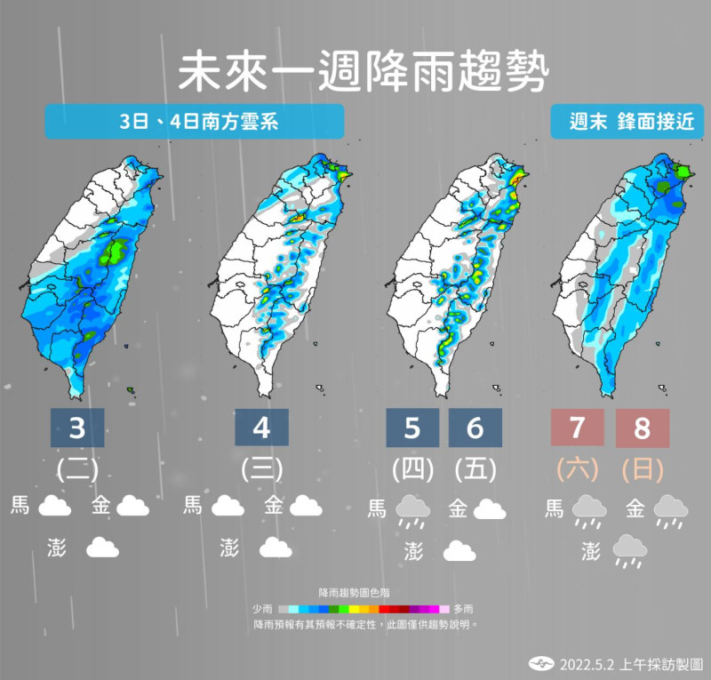 未來一週降雨趨勢。   圖：中央氣象局/提供