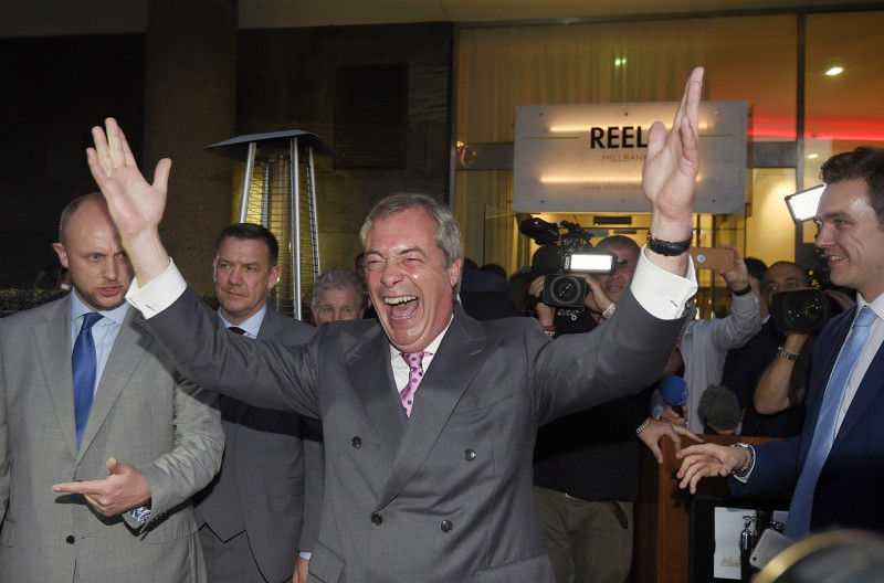 英國脫歐重要推手法拉吉（Nigel Farage）4日宣布，既已實現脫歐政治抱負，決辭去英國獨立黨黨魁職務。   圖：達志影像/路透社資料照片