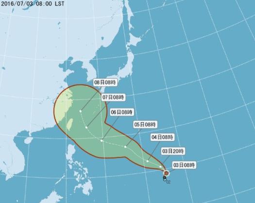 18年來最晚的首颱、今年第1號颱風「尼伯特」（Nepartak）在3日上午8時成形。   圖：翻攝中央氣象局網站