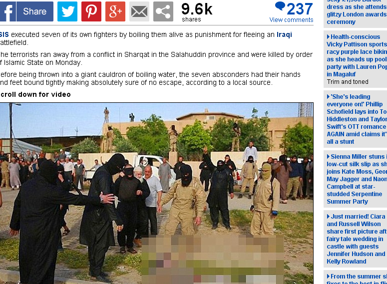 激進組織伊斯蘭國以滾水活煮方式，處決7名逃兵，引起國際震驚。   圖：翻攝《每日郵報》官網