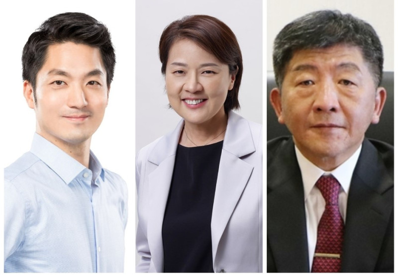 2022台北市長三黨參選人，由左至右，國民黨的蔣萬安、民眾黨的黃珊珊、民進黨的陳時中。   圖：新頭殼合成