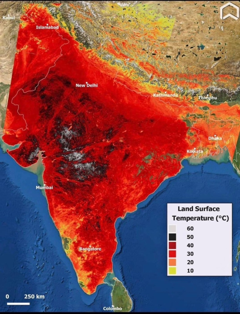 印度及巴基斯坦受極端熱浪侵襲，印度部分地區飆破62度。   圖 : 擷取自推特
