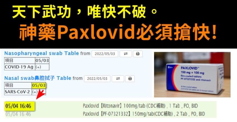 精神科醫師潘建志今（5）日於臉書發文表示，縮短開立 Paxlovid 的行政流程是重中之重，減少開出神藥的時間避免醫療過載，是台灣現在第一優先事項。   圖：擷取自潘建志臉書