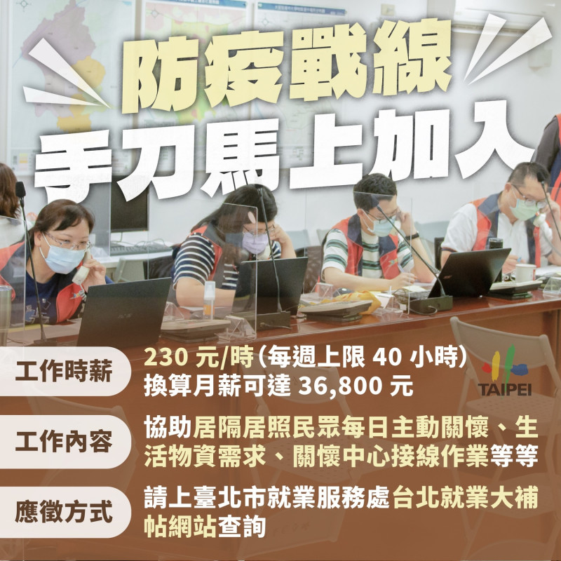 北市招募12區級關懷中心人力。   圖：台北市政府 / 提供