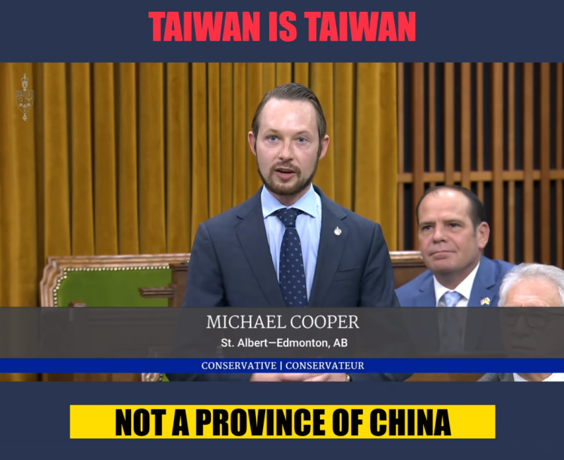 加拿大議員庫柏直言台灣不是中國的一省，台灣就是台灣。   擷取自庫柏臉書