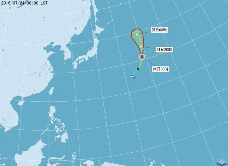 中央氣象局指出，今年編號第2號颱風「盧碧」在24日凌晨2時形成，目前對台灣影響較低。   圖：翻攝自氣象局