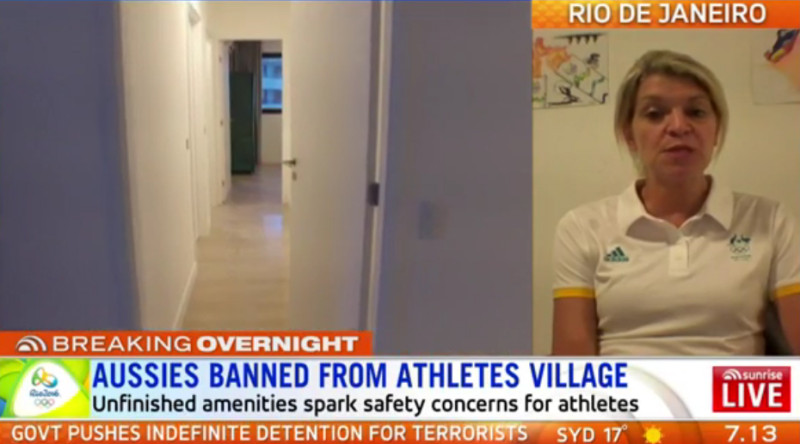澳洲代表團團長奇勒砲轟里約熱內盧的奧運選手村廁所堵塞、水管破裂，問題重重。   圖：翻攝澳洲媒體sunrise