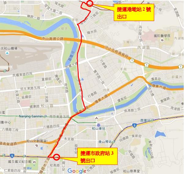 「捷運市政府站─內湖科技園區」計程車共乘行駛路線示意圖。   圖：台北市公共運輸處提供
