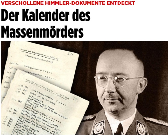 納粹頭號鷹犬希姆萊（Heinrich Himmler）的戰時日記8月起在德國《畫報》連載。   圖：翻攝自Bild