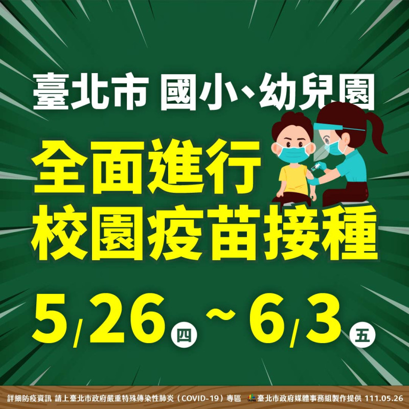 北市國小、幼兒園進行校園疫苗施打。   圖：台北市政府 / 提供