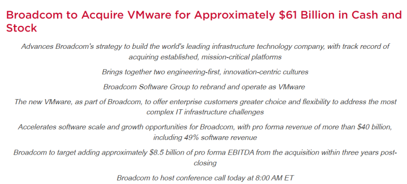 博通以約610億美元收購雲端運算業者VMware，創下史上第三大科技併購案。   圖：翻攝自Broadcom官網