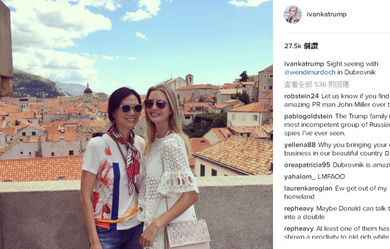 川普女兒伊凡卡（右）15日在Instagram，po出與普亭的緋聞女友鄧文迪同遊克羅埃西亞的合照。   圖：翻攝伊凡卡Instagram