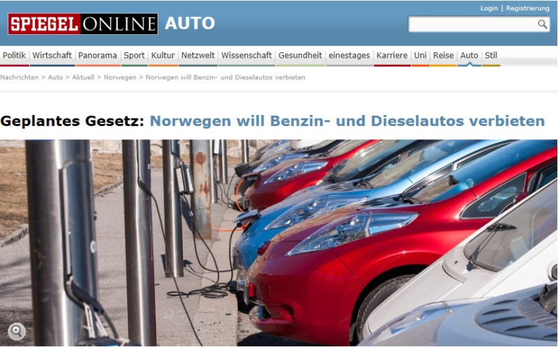 為了對抗全球暖化，挪威政府計畫要在10年內停止發照給汽柴油車。   圖：翻攝Spiegel Online