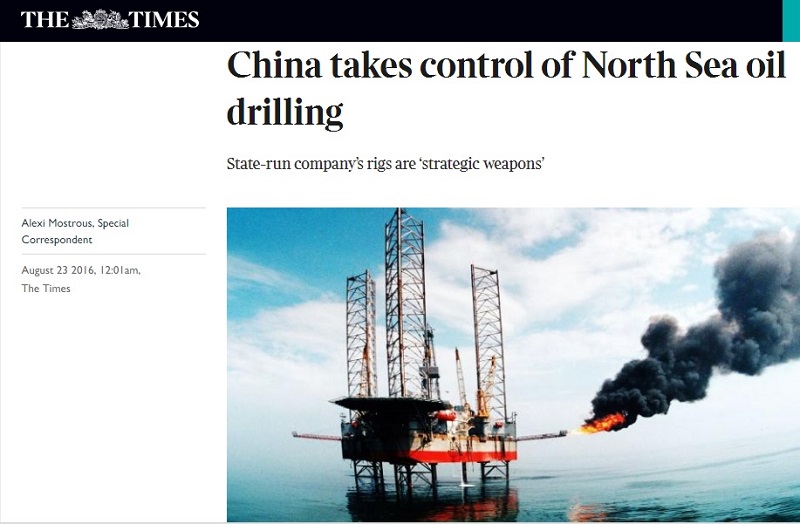 《泰晤士報》23日報導指出，中國控制了英國北海石油開採，成為北海最大的原油運營商。   圖：翻攝《The Times》官網