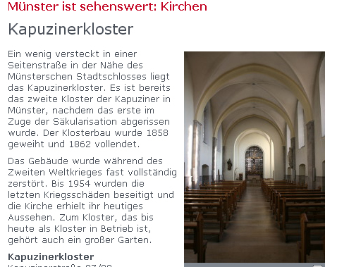 德國明斯特市的嘉布遣會修道院是該地著名的教堂，卻傳出遭警察強行帶走難民事件。   圖：翻攝明斯特市官網