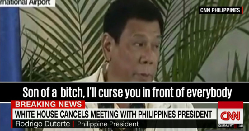 菲律賓總統杜特地在記者會上飆髒話痛罵歐巴馬，舉世譁然。   圖：翻攝CNN
