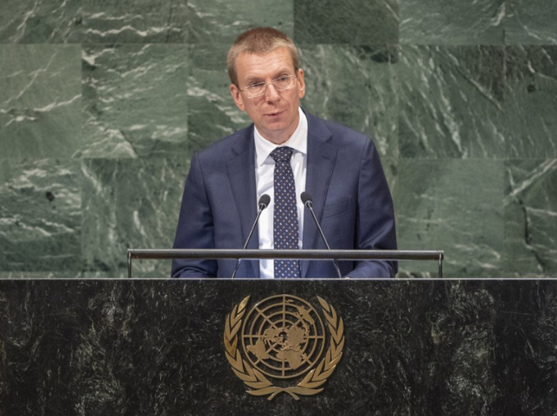 拉脫維亞外交部長埃德加斯·林克維克斯表示支持烏克蘭   圖 : 翻攝自聯合國官網