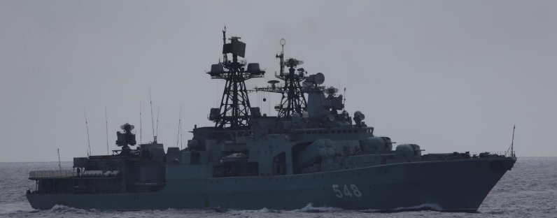日本防衛省拍到俄羅斯軍艦靠近日本近海。   圖:日本防衛省統合幕僚監部