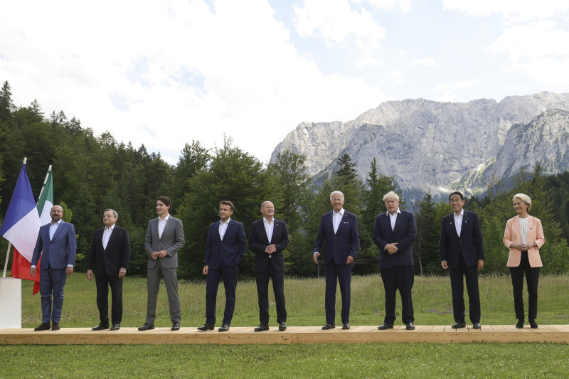 G7領導人峰會於26至28日在德國巴伐利亞州埃爾茂舉行。   圖：翻攝自強生推特