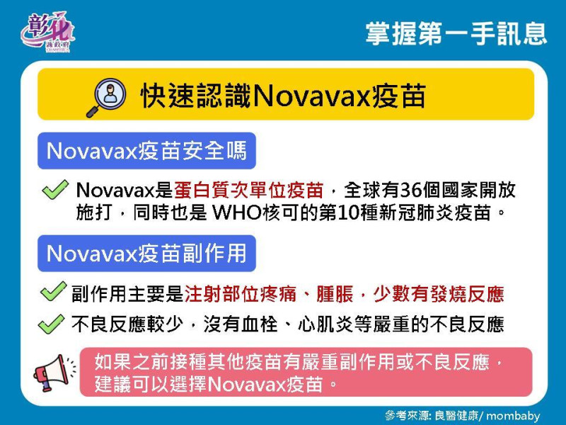 Novavax疫苗資訊。   圖：彰化縣政府提供