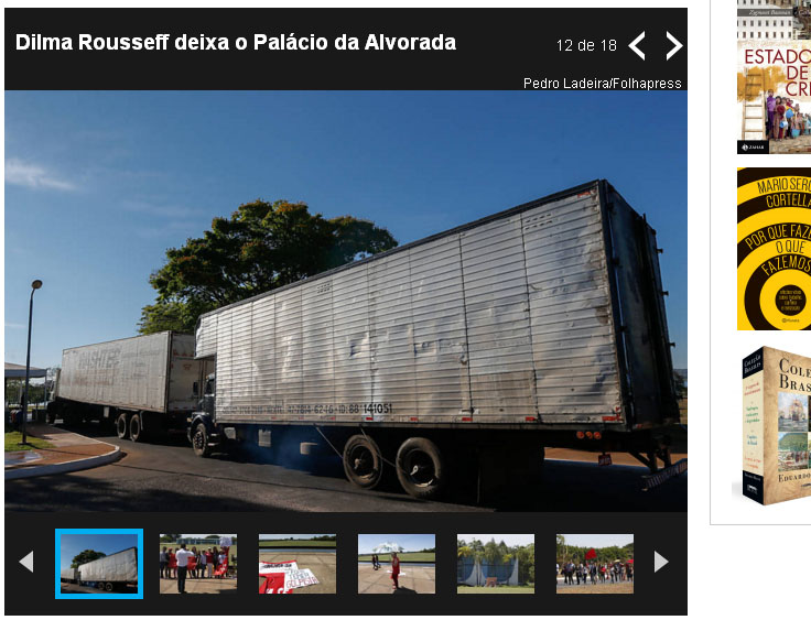 巴西前總統羅賽芙離開總統府，打包的行李動用了20萬噸的大卡車。   圖：翻攝「folha」/Pedro Ladeira
