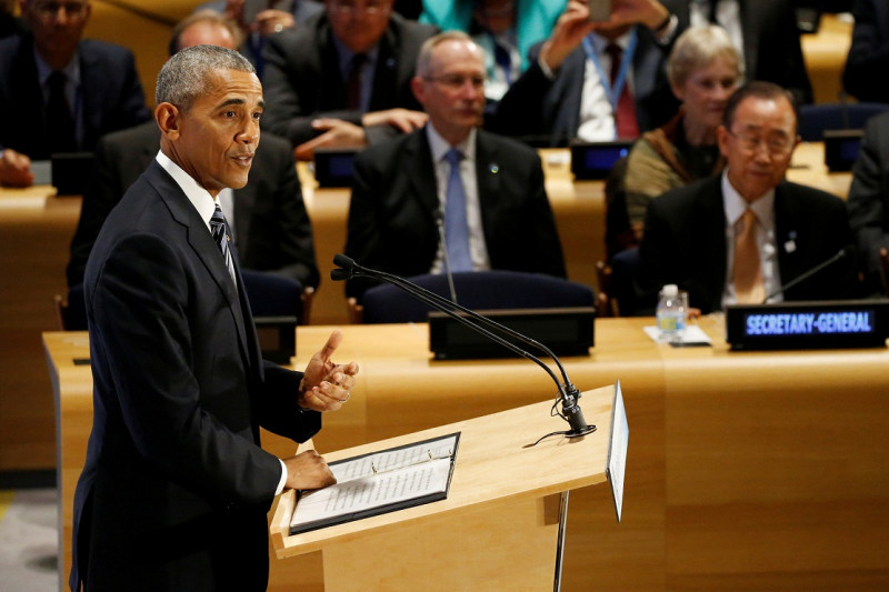 美國總統歐巴馬20日在聯合國大會上演說，呼籲以巴結束佔領相互承認。   圖：達志影像/路透社