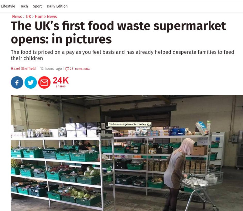 為了避免浪費食物並幫助有需要的人，「真實垃圾食物計畫」(the Real Junk Food Project)在里茲(Leeds)附近的帕德西(Pudsey)開了全英國首家過期食物超市。   圖：翻攝英國《獨立報》