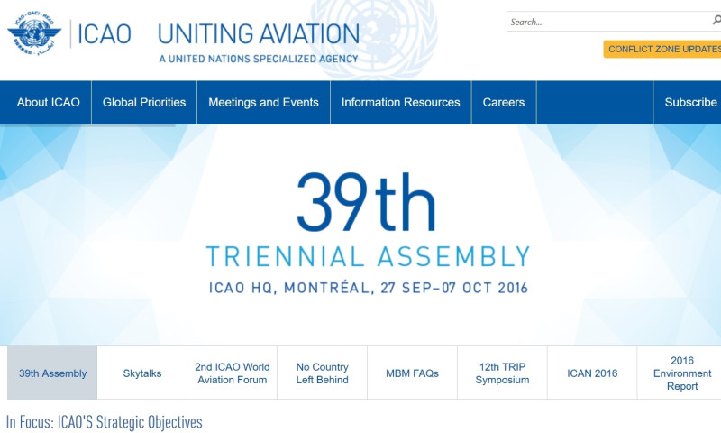台灣民航局確定無法參與9月27日ICAO大會。、   圖：翻攝ICAO網站