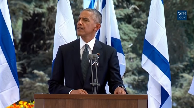 美國總統歐巴馬30日出席以色列前總統、諾貝爾和平獎得主裴瑞斯國葬。   圖：翻攝網路