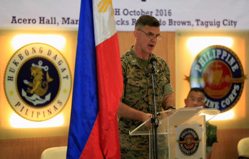 美國和菲律賓4日在菲律賓馬尼拉東部的達義市舉行兩棲登陸聯合軍演，這次演習地點有呂宋島、近南海的巴拉旺省。   圖：達志影像／路透社