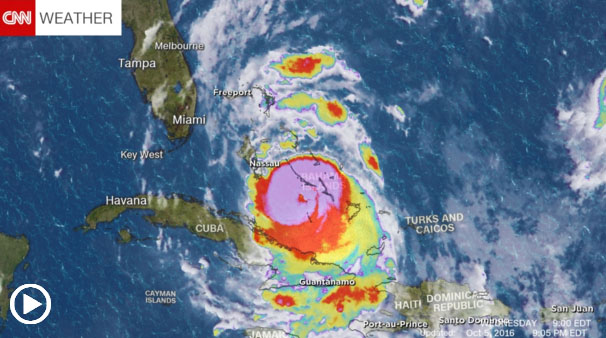 颶風馬修重創海地及多明尼加共和國等地，正朝美國前進。   圖：翻攝CNN WEATHER