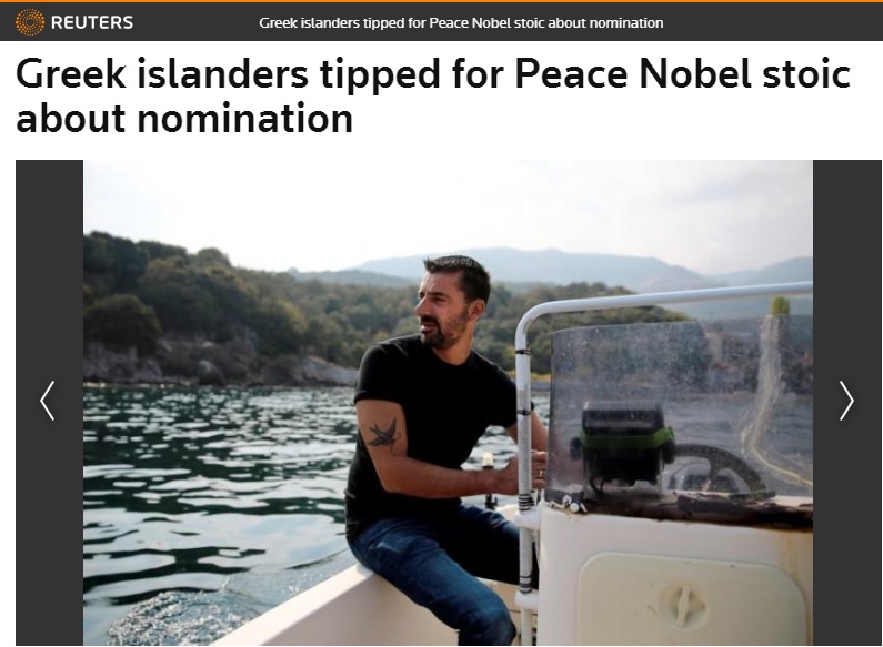 希臘漁民瓦拉米歐斯（Stratis Valamios）和列士波斯島其他島民從海裡救起上百至上千難民，獲提名角逐諾貝爾和平獎。   圖：翻攝REUTERS官網