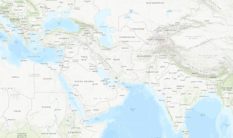 伊朗南部2日凌晨發生規模6.1地震，造成至少3人死亡、8人受傷。   （圖取自美國地質調查所網頁earthquake.usgs.gov）