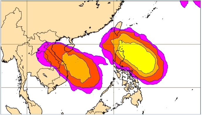 本週菲律賓東方至南海海面有「熱帶擾動」發展的機率，但週三20時的模擬機率已分別調低為40%及30%。   圖/「三立準氣象．老大洩天機」專欄
