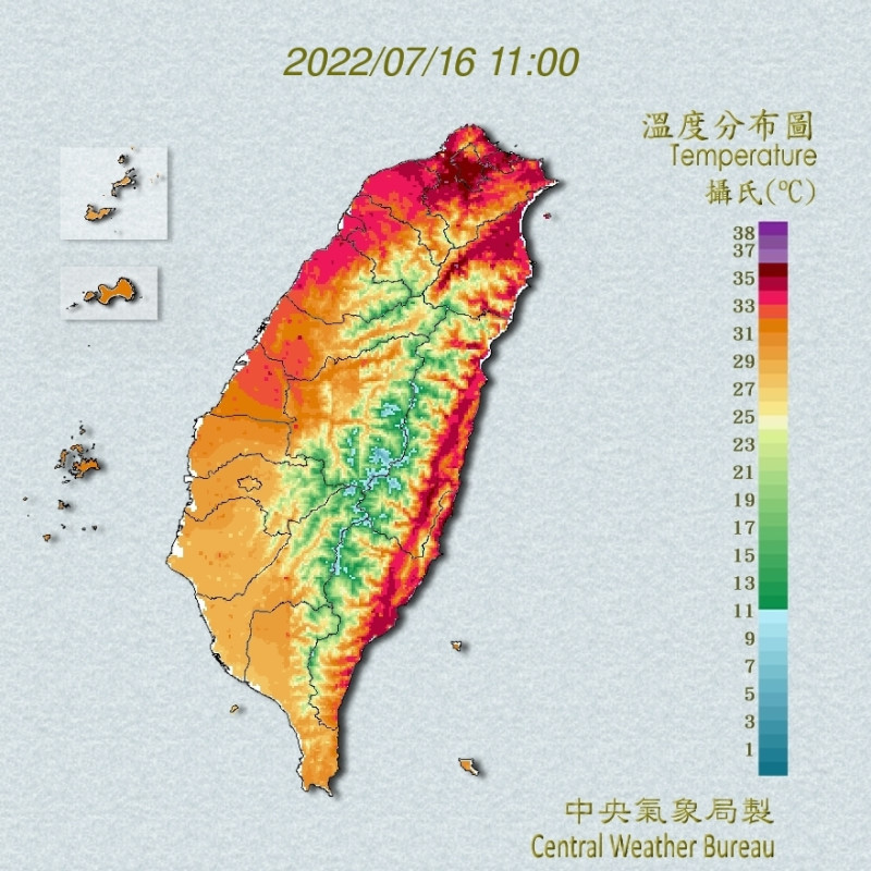 根據中央氣象局資料，目前台北社子已出現37度的高溫。   圖：中央氣象局／提供