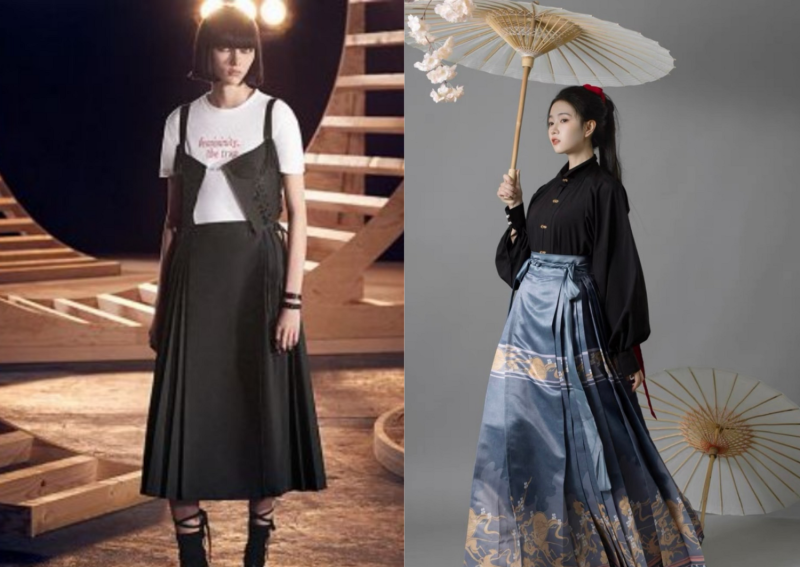 中國網友指控迪奧一款裙子抄襲中國傳統服飾馬面裙。   圖：翻攝自迪奧、微博