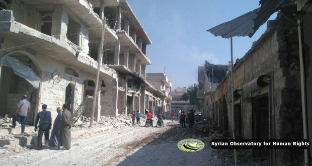 「敘利亞人權觀察組織」公布訊息，指敍利亞伊德利卜省Hass鎮遭攻擊，1所校園被炸，現場滿目瘡痍。   圖：翻攝敘利亞人權觀察組織網站