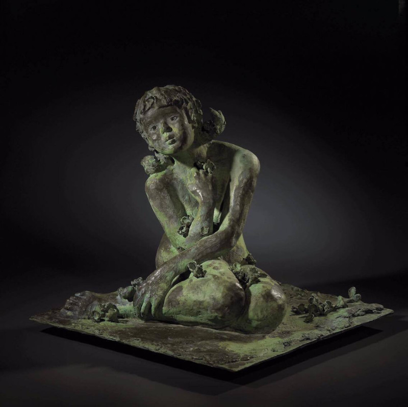 第64屆南美展28日起在台南文化中心展出，公募作品的奇美獎由桃園藝術家蔡許惠蘭，以雕塑作品「聽見花開的聲音」獲得。   圖：蔡許惠蘭提供
