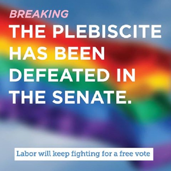 澳洲國會7日晚間否決政府提議舉行公投決定同性婚姻是否合法化。   圖：翻攝澳洲勞工黨臉書
